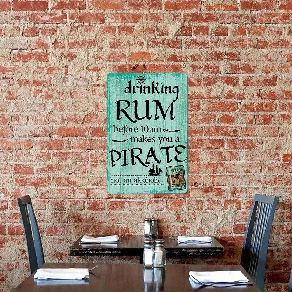 Vintage Metal Tin Sign Pirate Rum Drinking Bar Wall Decor