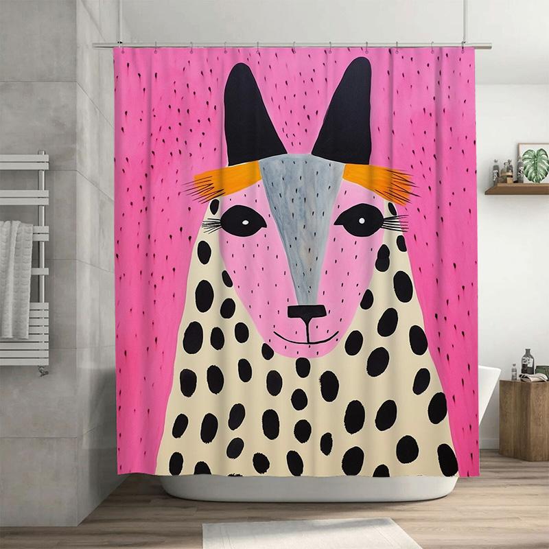 

Animal Printed Shower Curtain Set Cute Cow & Sheep Pattern Waterproof Bath Decor Home Accessories In Multicolor W60H190(CM)-1 Pcs