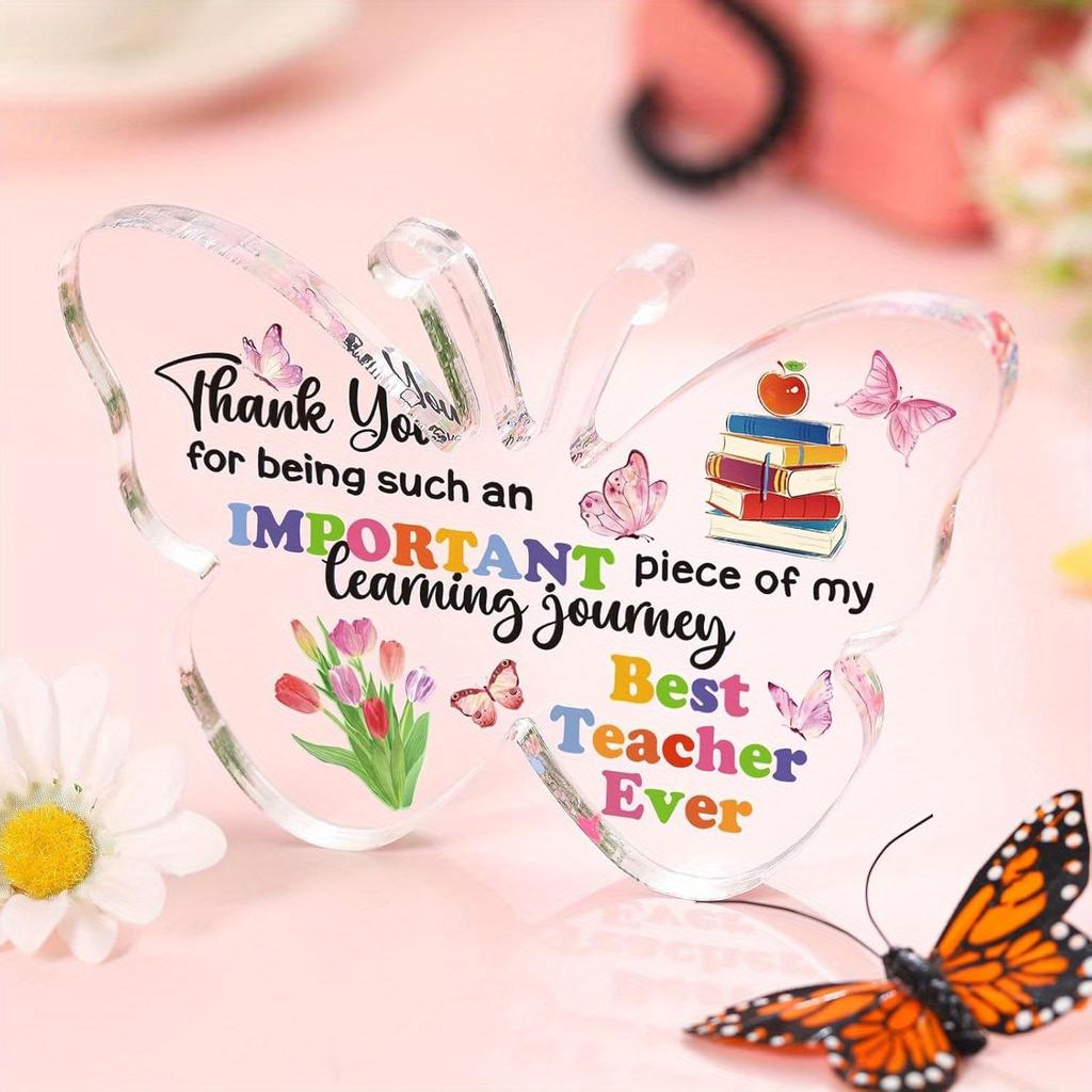 Akrylpresent till lärare med fjärilsdesign - 'Tack för att du är en så viktig del av min läranderesa Bästa läraren någonsin