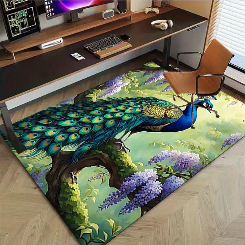 1PC Peacock Flowers Non-Slip Floor carpet, suitable for Office, bedroomand playrooms. It can also be used as a sofa footrest cover-T49