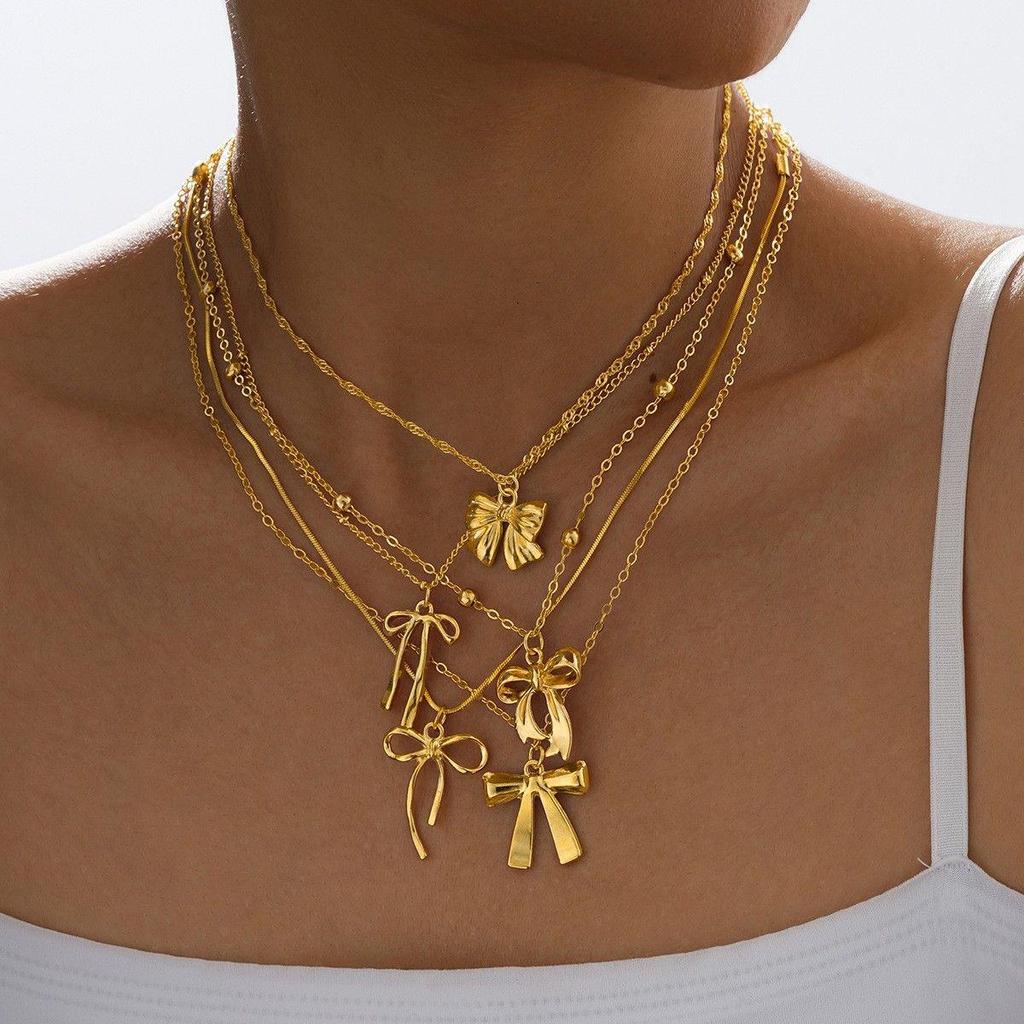 Women's Rhinestone Cross Pendant Tassel Layered Necklace