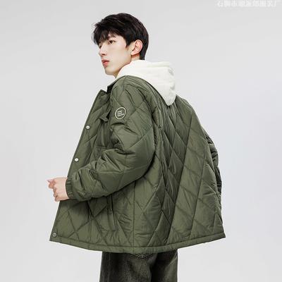 Padded Clothes Men's Winter Trend Casual Loose Padded Clothes Thickened Warm Rhombus Quilted Lapel Padded Jacket