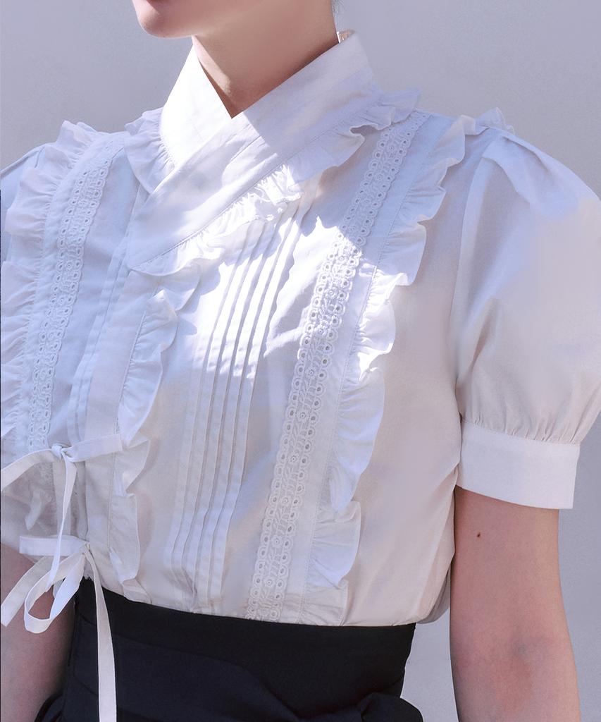 Tiemsseuli Dohwa Puff Sleeve Lace Hanbok Short Sleeve Shirt