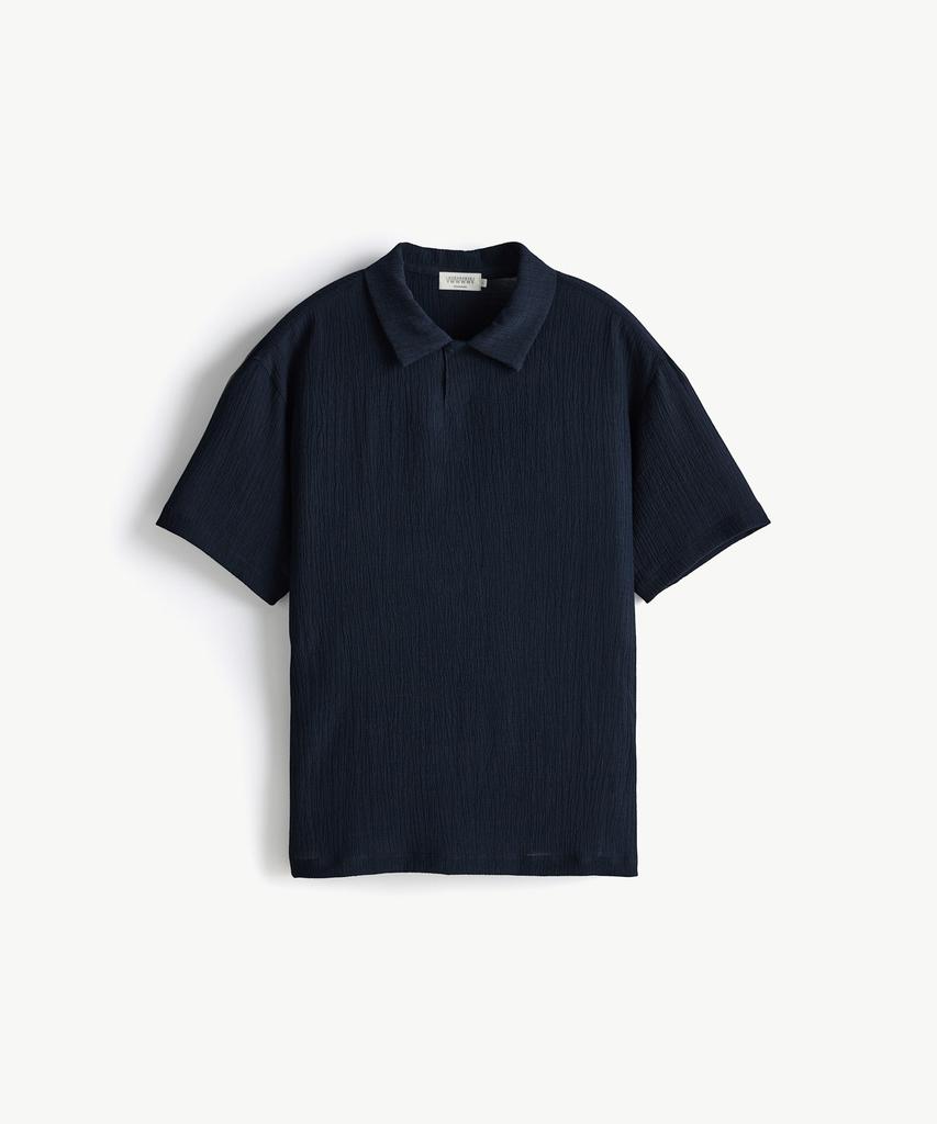 STCO Pleated Collar Short Sleeve T-Shirt_Navy (Oversized)_Stsxb32Osn