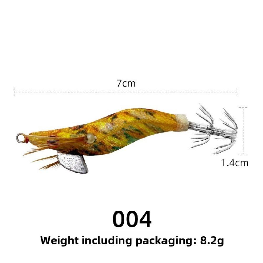 Shrimp Prawn 1.5# Squid Jig 8.2g 7cm Fishing Lure Luminous Wooden Hard Bait Deep Sea Fishing