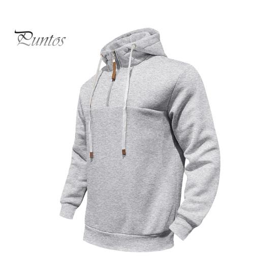 Мужская зимняя толстовка с капюшоном на молнии с полуоткрытым воротником-стойкой, однотонный свободный свитер, спортивный топ с эластичными манжетами, сохраняющий тепло, повседневная одежда S светло-серый