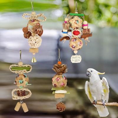 1pc Parrot Toy Papaya Stem Pine Cone Cork Corn Husk Tetrapanax Papyrus Ball Star Fruit Pull-Apart Food for Birds To Chew On, a Holiday Gift