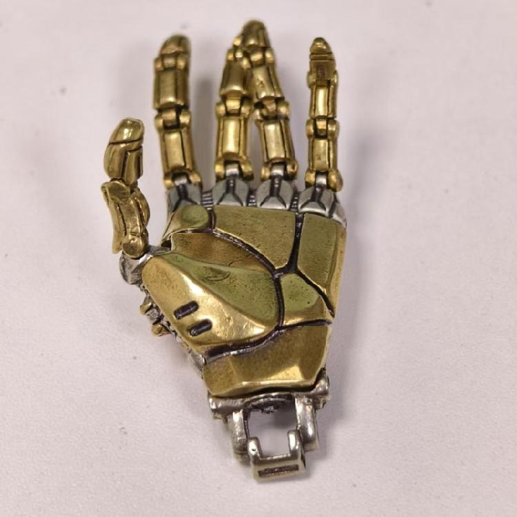 Futuristic Bionic Arm Copper Necklace Movable Finger Joints Robot Hand Charm Handcrafted Jewelry Gift for Men Women
