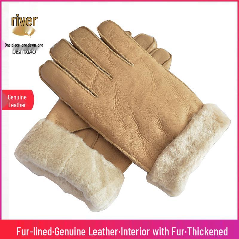 Women's Lambskin Leather Fur Winter Gloves with Hand-Muff - Cold Weather Protection.