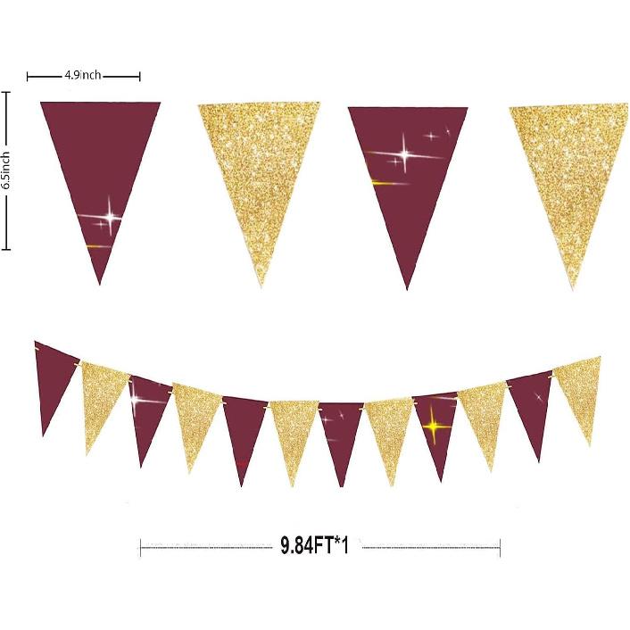 Maroon Gold Graduation Decorations 2026/Burgundy Gold Birthday Decorations Triangle Bunting Banner Burgundy Wedding Fall Bridal Shower/USC Graduation