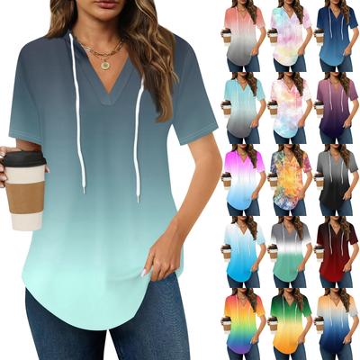 Women's Summer V Neck Tee Shirts Short Sleeve Hoodie Tunic Tops  Casual Loose Tunic Sweatshirts