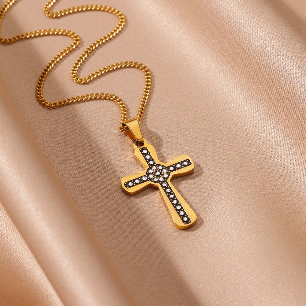 Gothic Black Enamel Cross Pendant Necklaces Stainless Steel Necklace for Women Vacation Party Charm Jewelry Accessorie Gift