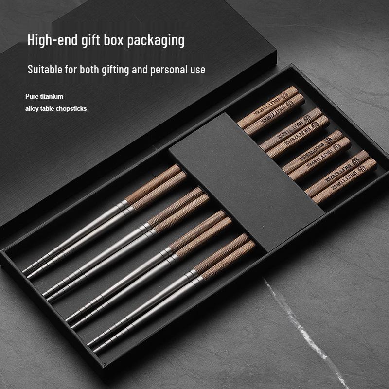 High-Grade Antibacterial Titanium Chopsticks with Chicken Wing Wood Handle
