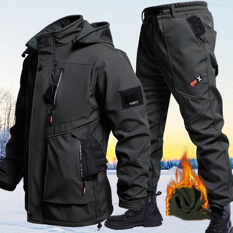 

Мужской утепленный комплект большого размера для спорта и работы, куртка + брюки, набор из 2 предметов 4XL