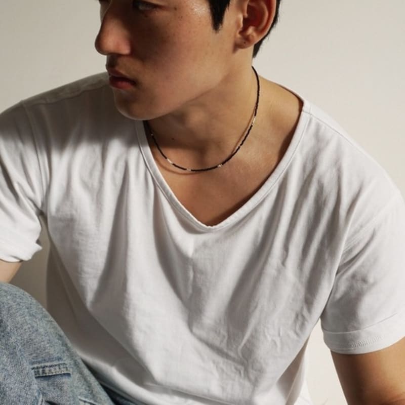 OURPIERRE LOVE SKINNY BEADS necklace BLACK (M)