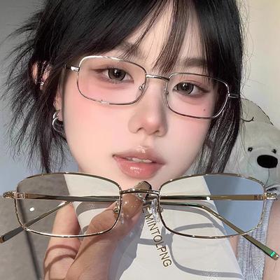 Fashion Square Eyeglasses Metal Frames for Women Men Anti Blue Light Small Square Sunglasses Silver Glasses