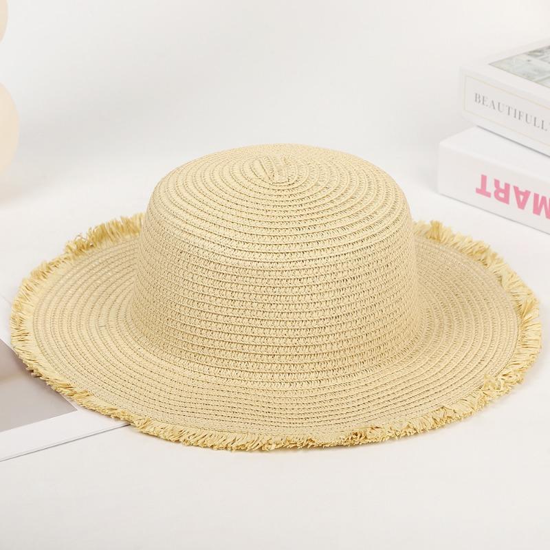 

Новая простая шляпа-канотье с плоским верхом, модная повседневная шляпа от солнца с необработанными краями для путешествий на открытом воздухе, пляжная шляпа Adult hat, hat circumference is about 60cm бежевый