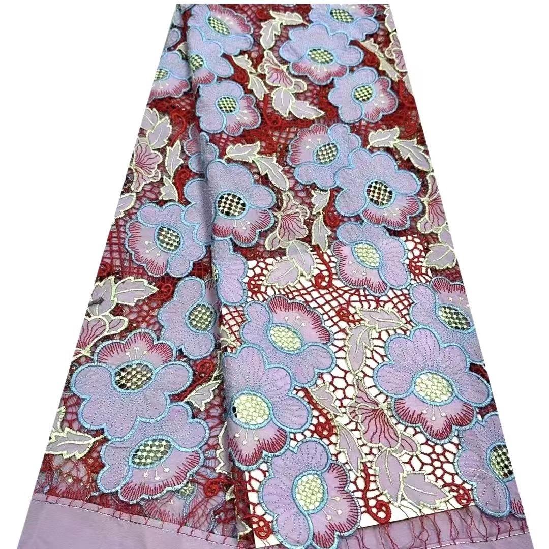 Luxury Sexy Sequins Multicolor Chrysanthemum Hollow Embroidery French Lace Fabric Full Lace Trim Water Soluble