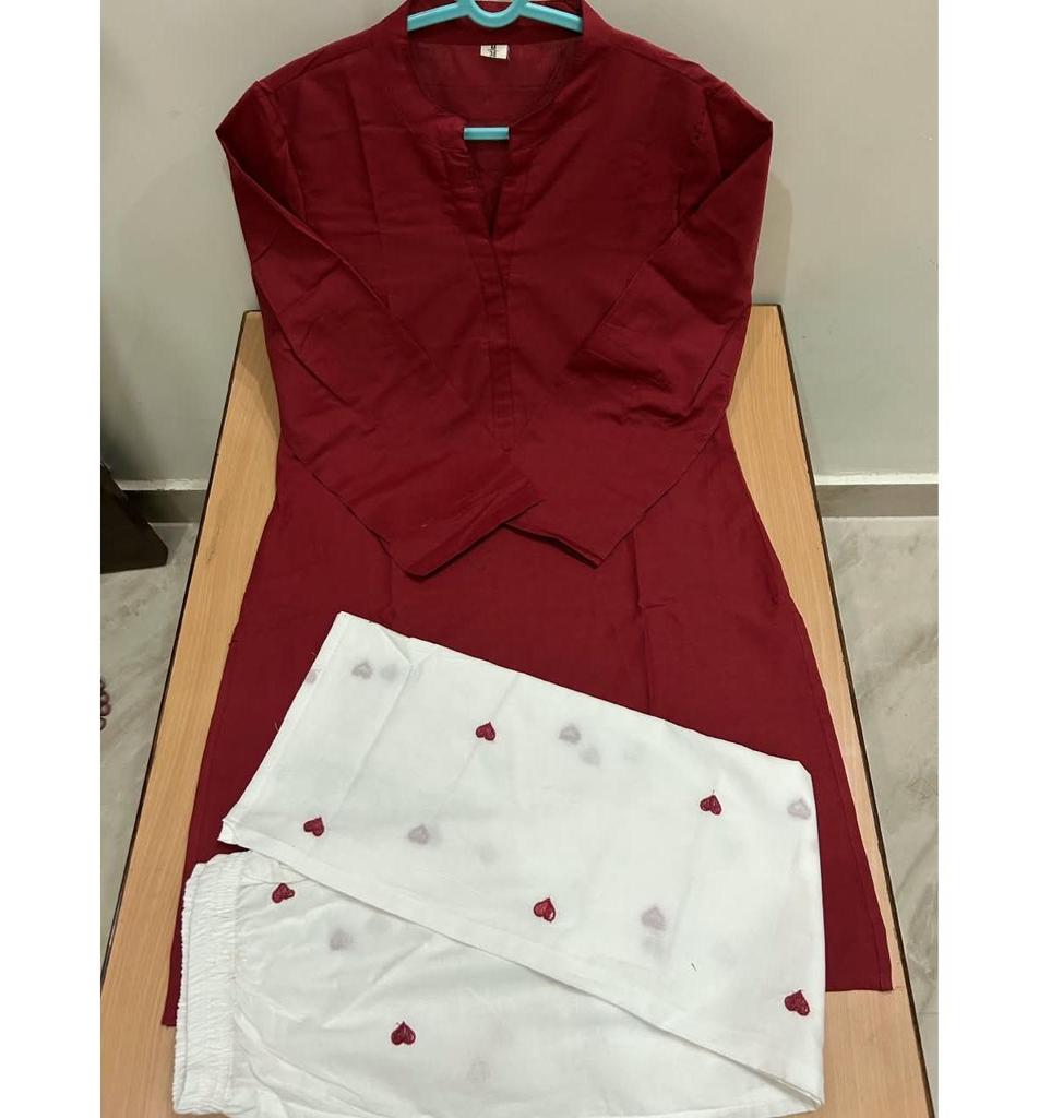 Women's Cotton Kurta Pant Set Elegant Stylish Mandarin Collar 3/4 Sleeves Cord Set