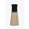 2025 New Pleated Skirt Elegant with Padded Shoulder Patchwork Round Neck Sleeveless Dress Silm Slim Looking 0387052