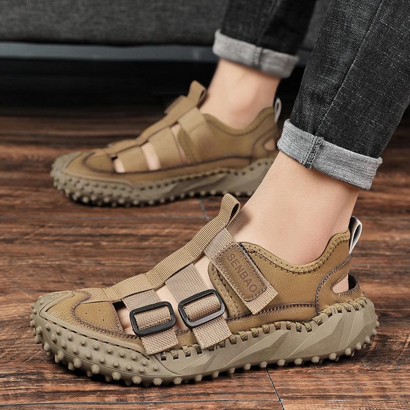 

New Baotou leather cowhide sandals men s summer breathable casual wear beach shoes men 46