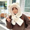 Warm Bear Ear Hat Solid Color Winter Neckerchief Fashion 2 in 1 Plush Scarf  Ski