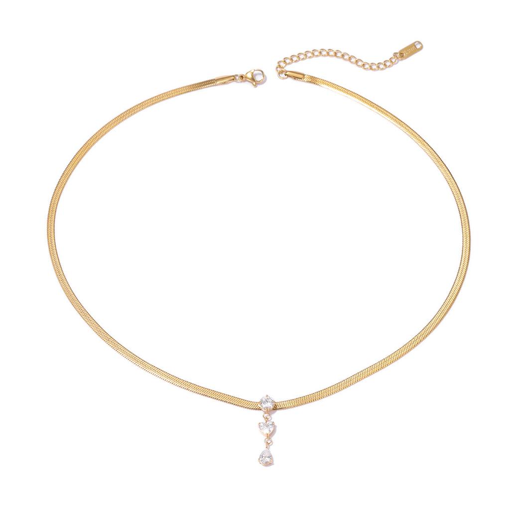 Titanium Steel High-Grade Snake Bone Chain Necklace Women'S Light Luxury Simple Square Zircon Pendant Necklace