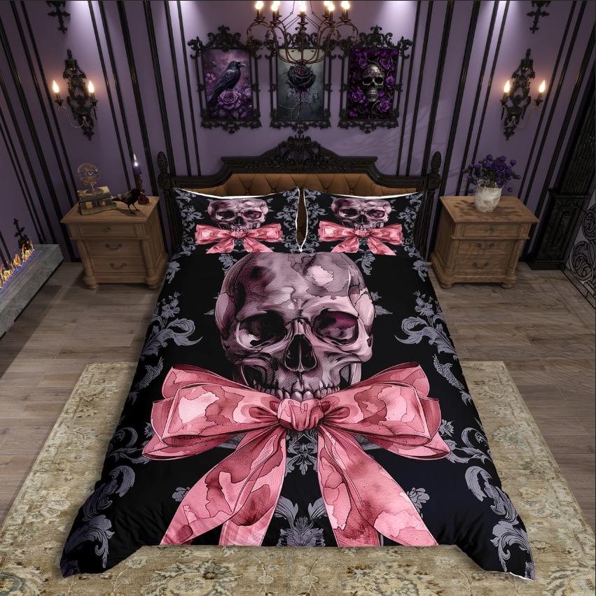Homewish Gothic Skull Duvet Cover SetChic Flower Rose For Teens Bedding SetHappy Halloween Decor