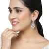 Rhodium-Plated American Diamond Studded Oval & Leaf Shaped Drop Earrings For Girls and Women