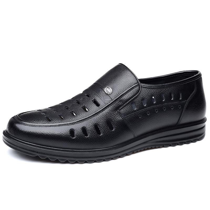 Men's leather shoes men's casual middle-aged and elderly men's shoes soft-soled leather sandals hollowed-out breathable shoes glove shoes men