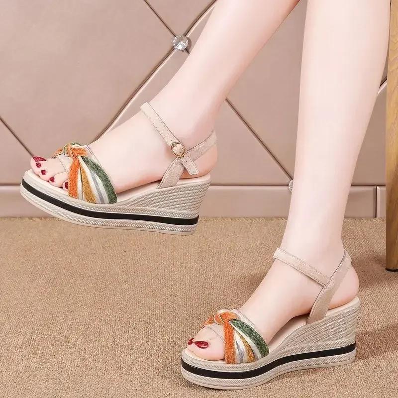 Fashion Ladies Shoes Orthopedic Summer 2025 Roman Style Footwear with High Heels Sandals for Women Leather Wedge Heel Asian Size Comfort