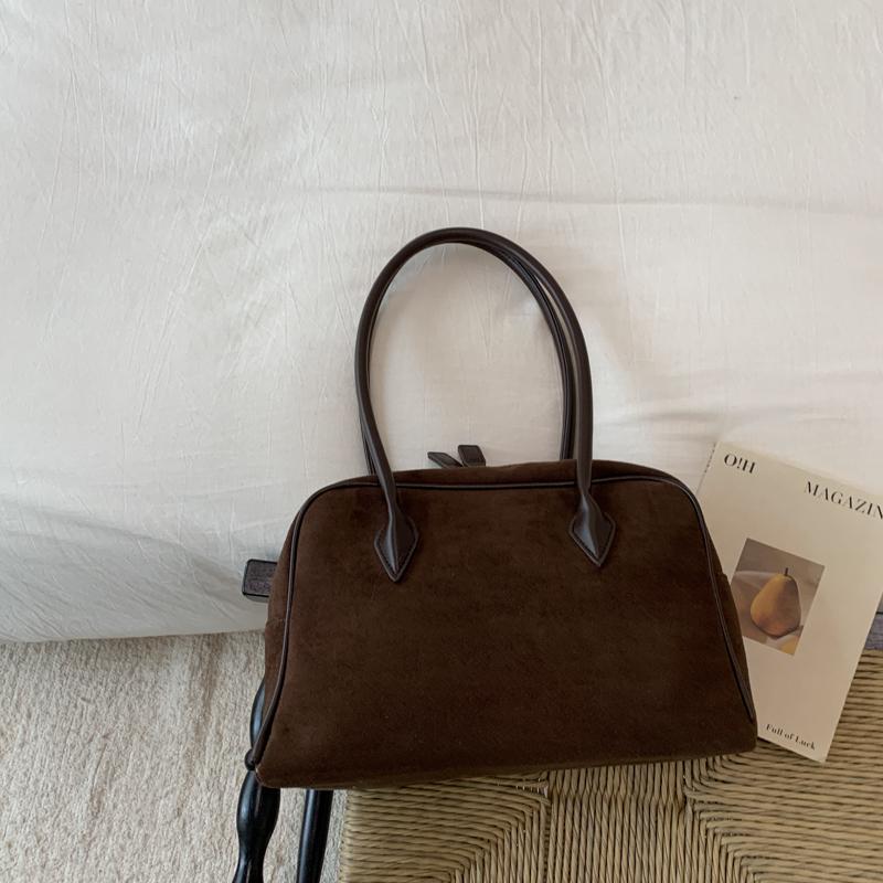Retro Korean Tote Bag Womens Large Capaci Commuter Handbag Soft Handle Boston Bag Autumn New Sle Handbag for Women Suede Leather