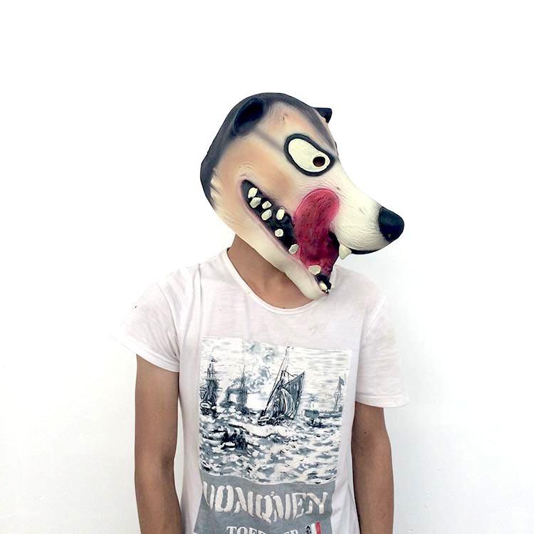 Halloween mask, high-quality latex wolf mask with protruding tongue Full set of wolf headgear Horror devil props