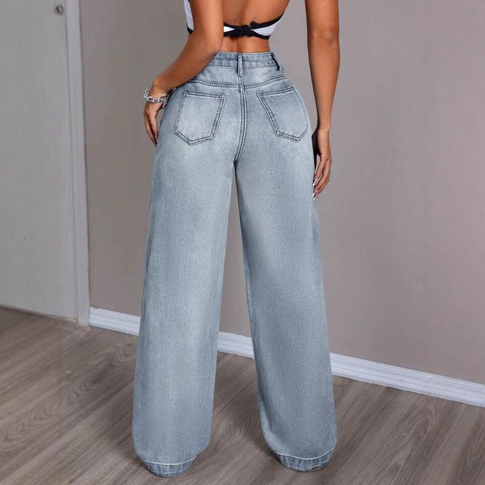 High Waist Straight Jeans Damen Locker Lässig Denim Hose Tägliche Straßenhose