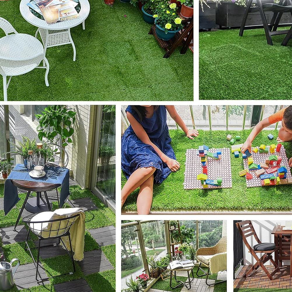 1 Pc 12 Inchx12 Inch Realistic Grass Turf Tile Interlocking Square Artificial Grass Mat Flooring Decor Pad for Indoor Outdoor