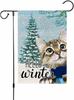 Happy Winter Cat Garden Ag 18x12 Inch Vertical Double Sided New Year Decorations Buffalo Burlap Welcome New Year Cat Yard  EEZ