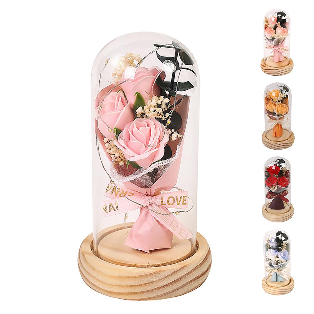 Valentines Rose Birthday Gifts For Women, Artificial Flower Light Up Rose In Glass Cover Decorative Gift For Wife Mom Best Friend Girlfriend Grandma