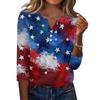 Women's T Shirt Independence Day Print Button 3/4 Sleeve Daily Weekend Fashion Basic V- Neck Regular Top