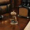 Wear Resistant Brass Craft Solid Pumpkin Monsters Figurine, Distressed Statue, Vintage Skeleton Compact Desk Ornaments Sculpture for Halloween