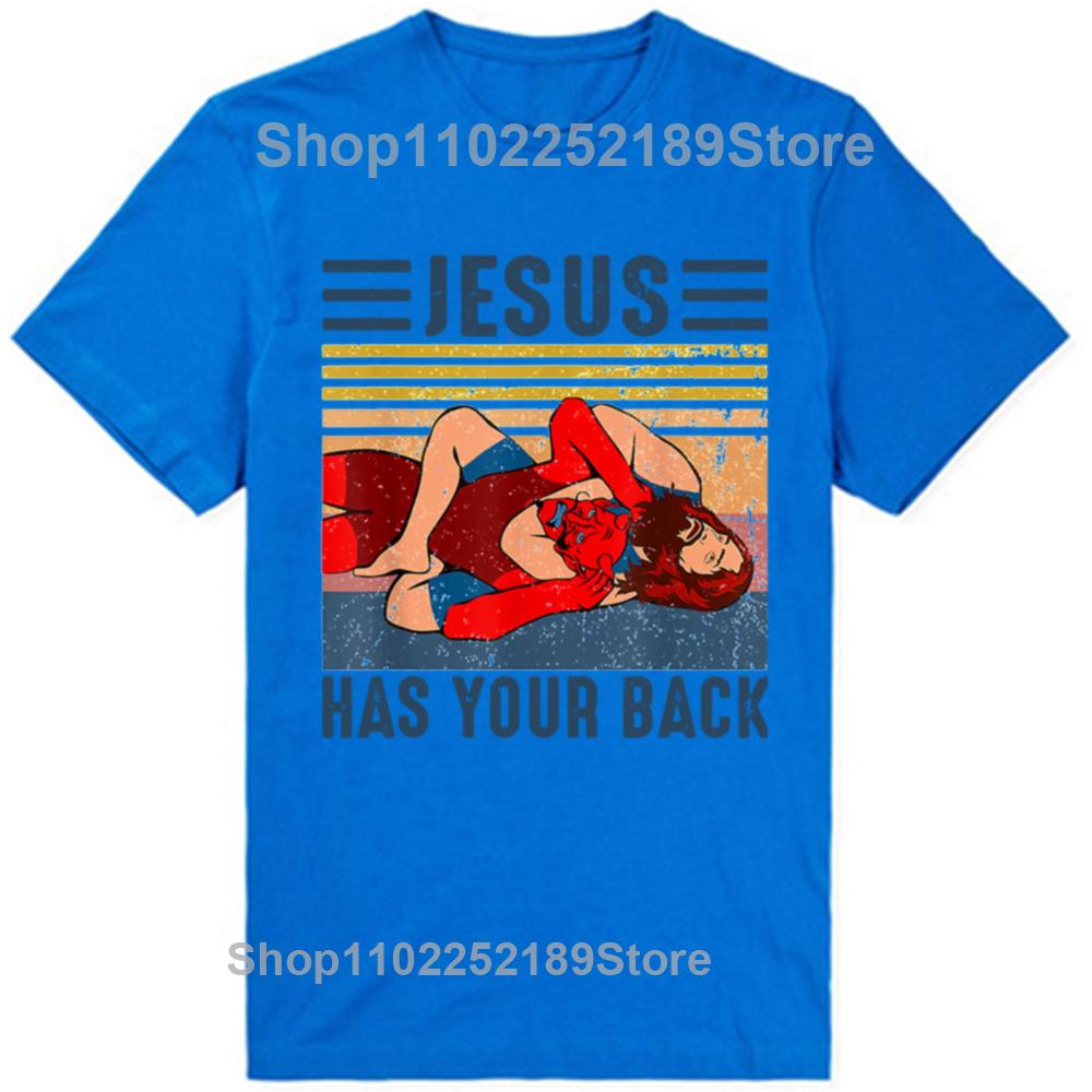 Men Clothing Jesus Has Your Back Jiu Jitsu Vintage Christian Short-sleeve Tops Male Kawaii Clothing Oversized T Shirt Hombre