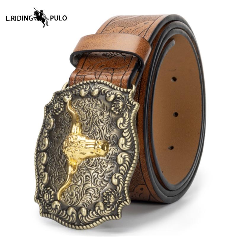 Vestlig Cowboybelte Vintage Taurus Preget Ungdom Klassisk Herre Unisex Punk Preget Lærbelte
