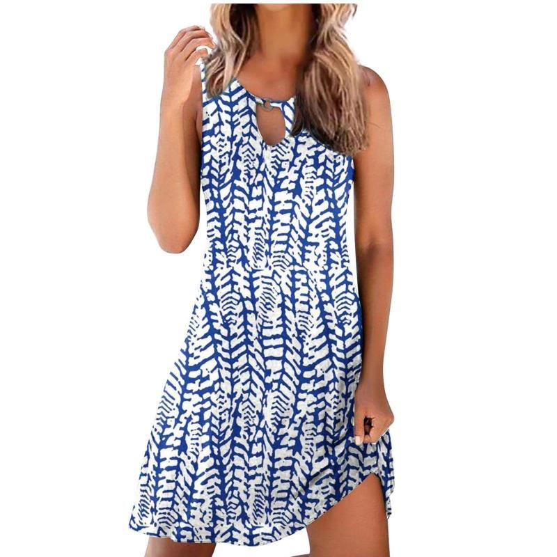 QICED Fashion Summer Spring Sleeveless V-Neck Casual Dresses