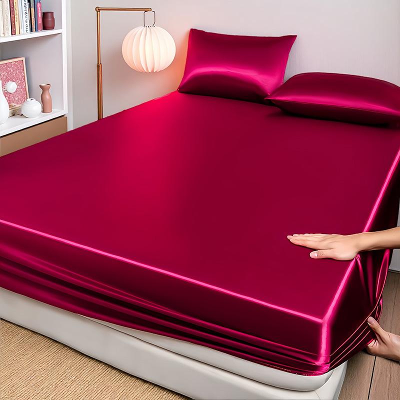 High-end Satin Fitted Sheet with Elastic Band Solid Color Silky Bed Sheet Smooth Non-Slip Mattress Cover Bedspreads Bed Linen