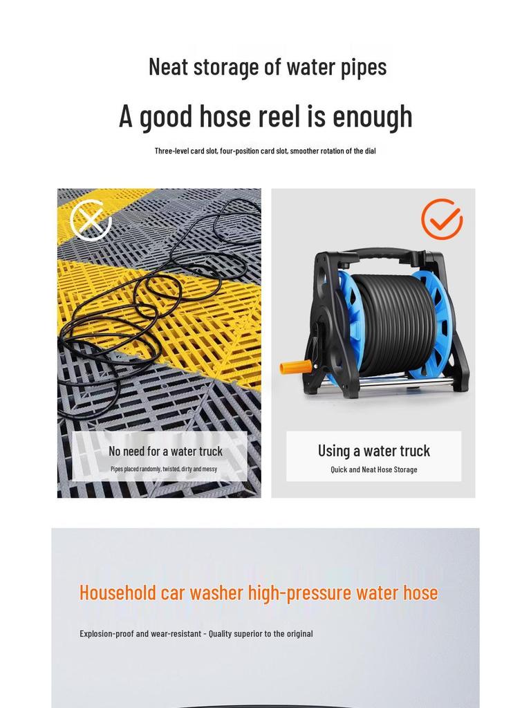 High-Pressure Water Hose Reel & Storage Rack for Car and Household Cleaning