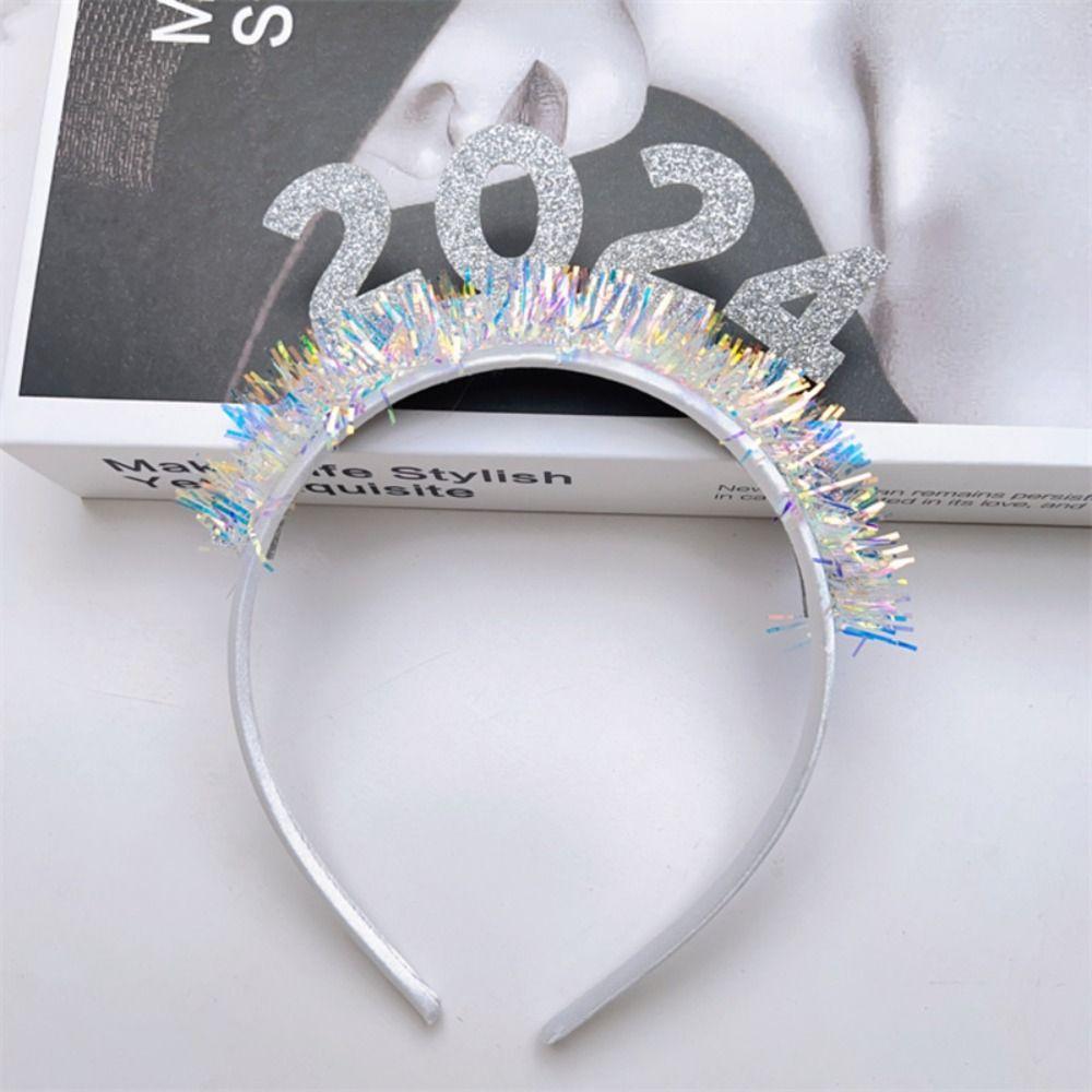 

Повязка на голову с блестками 2024, повязка на голову с надписью, новогодний головной убор, новогоднее платье серебряный
