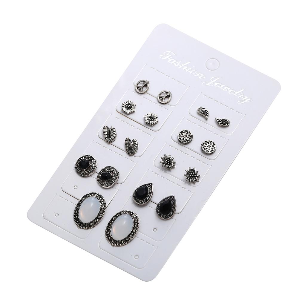 9pairs/set Concise Delicate Diamond Earrings Set