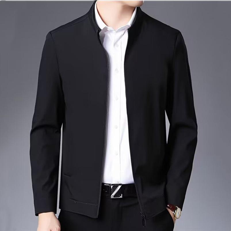 Herrenjacke, elegant, für Herren im mittleren Alter, Reversjacke mit Reißverschluss und Taschen, formelle Geschäfts- oder Freizeitkleidung, Frühling/Herbst