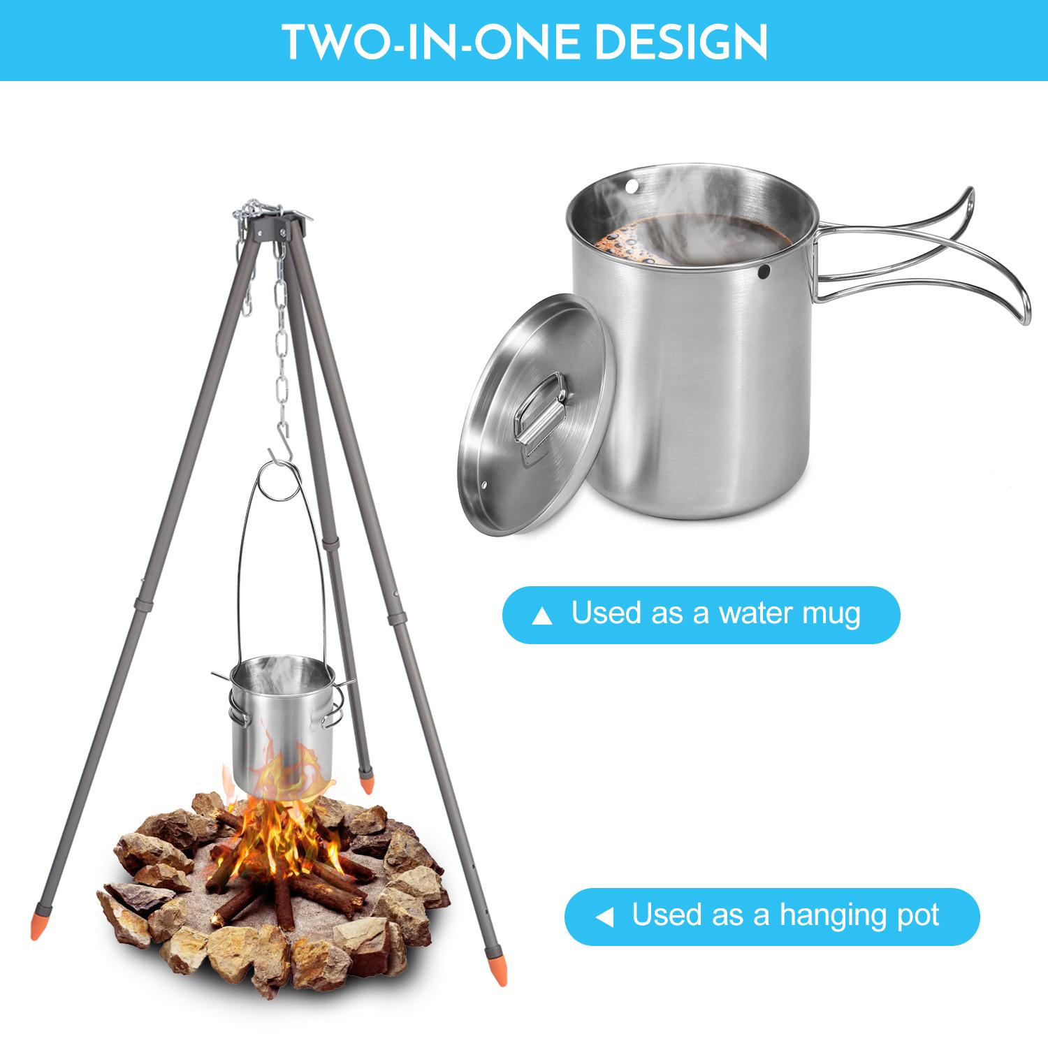 

1000ml Stainless Steel Vacuum Insulated Water Bottle with 700ml Water Cup Hanging Pot for Outdoor Survival Camping