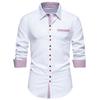 Spring Summer Triangle Collar Striped Color Blocked Men's Long Sleeved Shirt Top Shirts (men’s)