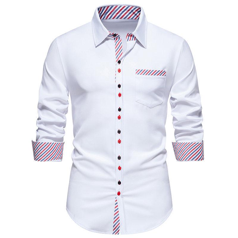 Spring Summer Triangle Collar Striped Color Blocked Men's Long Sleeved Shirt Top Shirts (men’s)